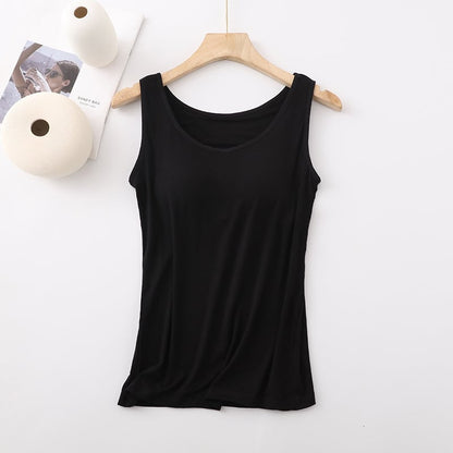 🎁Women's Classic Solid Colour Built-in Bra Tank Top