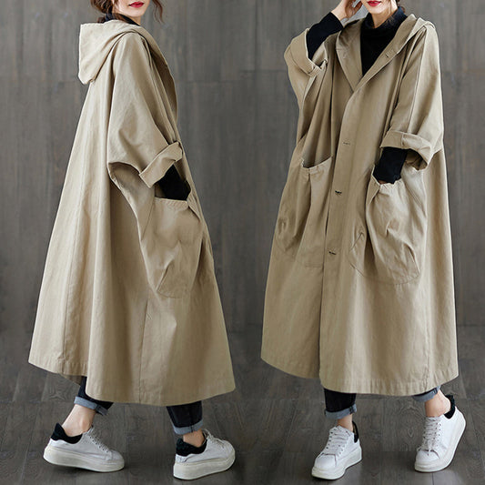 Oversized lange Trench Coat met capuchon en grote zakken🔥45~100kg🔥