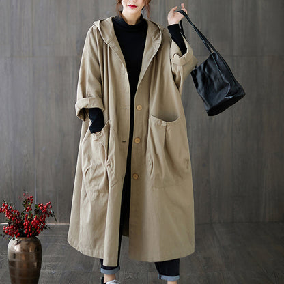 Oversized lange Trench Coat met capuchon en grote zakken🔥45~100kg🔥