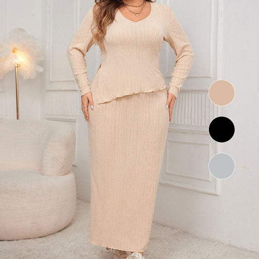 Nieuwe productpromotie 49% korting🔥Plus Size Onregelmatige zoom Lange Mouwen Wikkeljurk Set