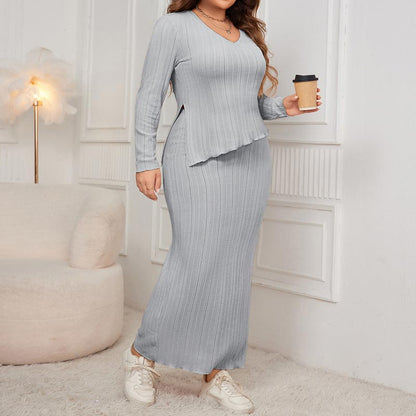 Nieuwe productpromotie 49% korting🔥Plus Size Onregelmatige zoom Lange Mouwen Wikkeljurk Set