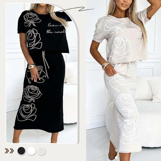 ❤️‍🔥 Hot Sale 49% korting🔥 Casual tweedelig gebloemd T-shirt en midi-rok voor dames